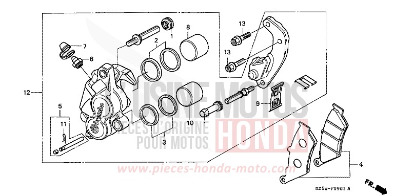 ETRIER DE FREIN AVANT (2) de CB500F RADIANT RED METALLIC (R218K) de 1999