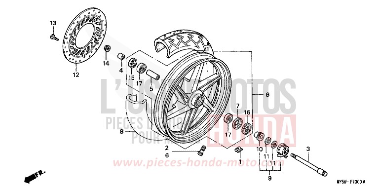 ROUE AVANT de CB500F RADIANT RED METALLIC (R218K) de 1999