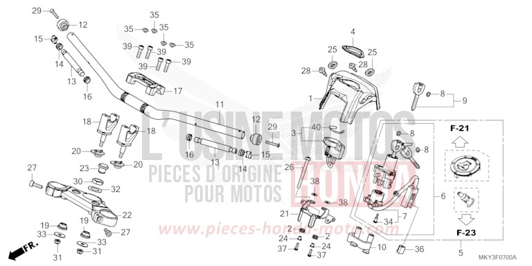 TUYAU DE GUIDON/PONT SUPERIEUR (CB650RA) de CB650R CANDY CHROMOSPHERE RED (R381) 2023