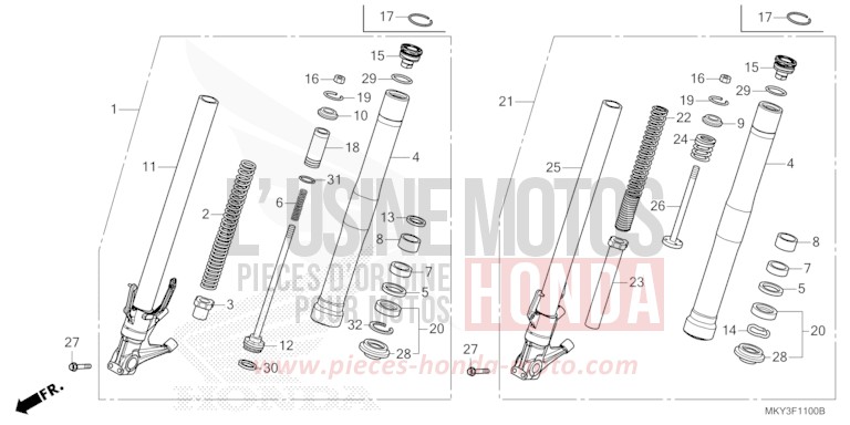 FOURCHETTE AVANT de CB650R MAT DIM GRAY METALLIC (NHC34) 2023