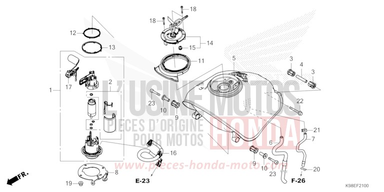 RESERVOIR A CARBURANT de CB125R CANDY CHROMOSPHERE RED (R381) 2023