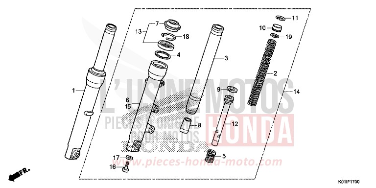 FOURCHETTE AVANT de SH125 PEARL SIENA RED (R320) de 2014