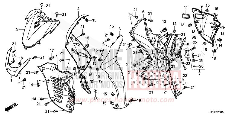 GAINE DE PROTECTION AVANT de SH125 PEARL SIENA RED (R320) de 2014