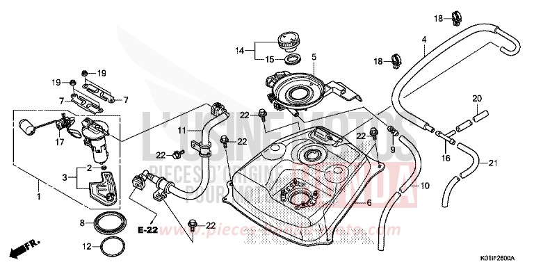 RESERVOIR A CARBURANT de SH125 PEARL SIENA RED (R320) de 2014