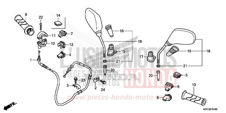 COMMUTATEUR/CABLE/MIROIR de SH125 PEARL COOL WHITE (NHA16) 2016