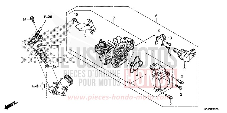 CORPS DE PAPILLON/INJECTEUR DE CARBURANT de SH125 PEARL SIENA RED (R320) 2016