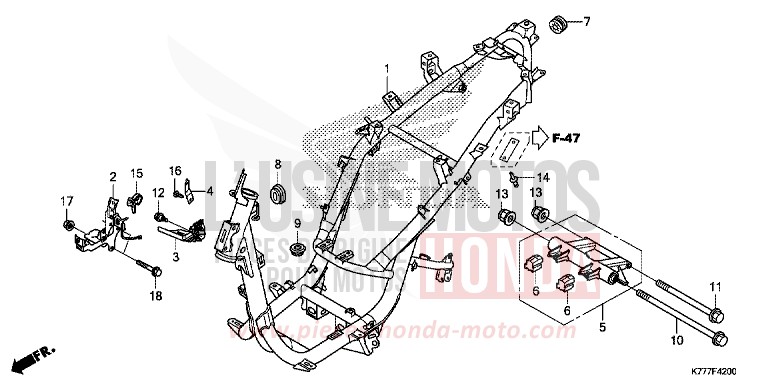 CARROSSERIE DE CHASSIS de SH125 PEARL SPLENDOR RED (R369) 2017