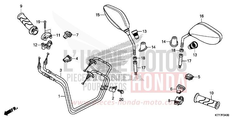 COMMUTATEUR/CABLE/MIROIR de SH125 PEARL COOL WHITE (NHA16) 2019