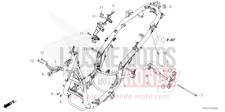 CARROSSERIE DE CHASSIS de SH125 PEARL SPLENDOR RED (R369) 2020