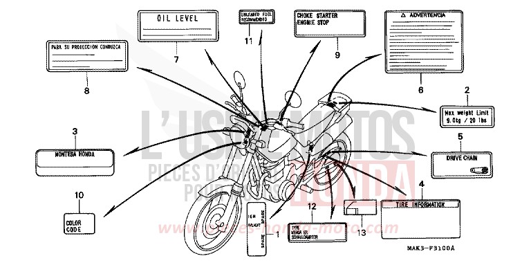 ETIQUETTE DE PRECAUTIONS de FX650 PEARL CROCUS YELLOW (Y164) de 2000
