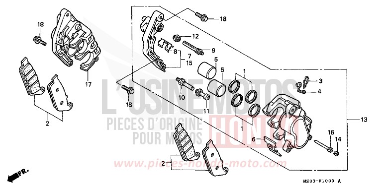 ETRIER DE FREIN AVANT de VALKYRIE PEARL CANYON COPPER (YR188B) de 1998