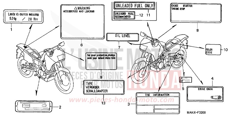 ETIQUETTE DE PRECAUTIONS de Dominator GRANADA BLUE METALLIC (B152E) de 1999