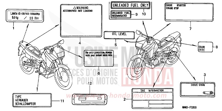 ETIQUETTE DE PRECAUTIONS de Dominator VORTEX PURPLE METALLIC (RP140A) 1998