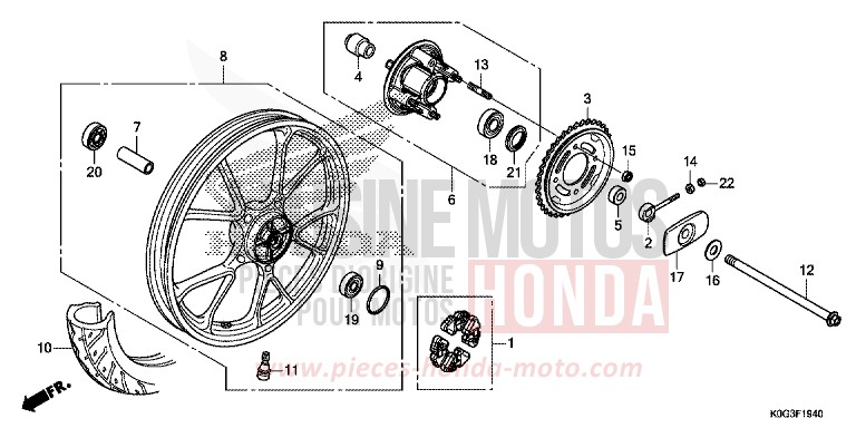 ROUE ARRIERE de C125A PEARL NEBULA RED (R376) 2019