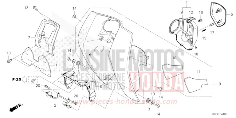 GAINE DE PROTECTION AVANT/PROTECTEUR DE JAMBE de C125A PEARL CADET GRAY (NHB95) 2022