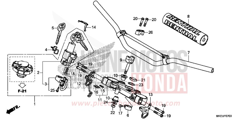 TUYAU DE GUIDON/PONT SUPERIEUR de CRF450L EXTREME RED (R292) 2019