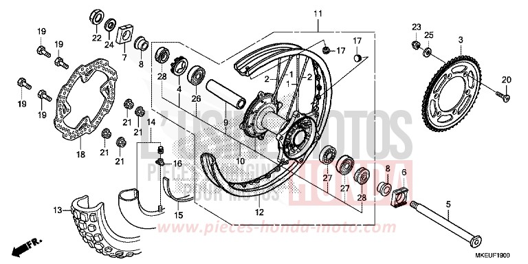 ROUE ARRIERE de CRF450L EXTREME RED (R292) 2019