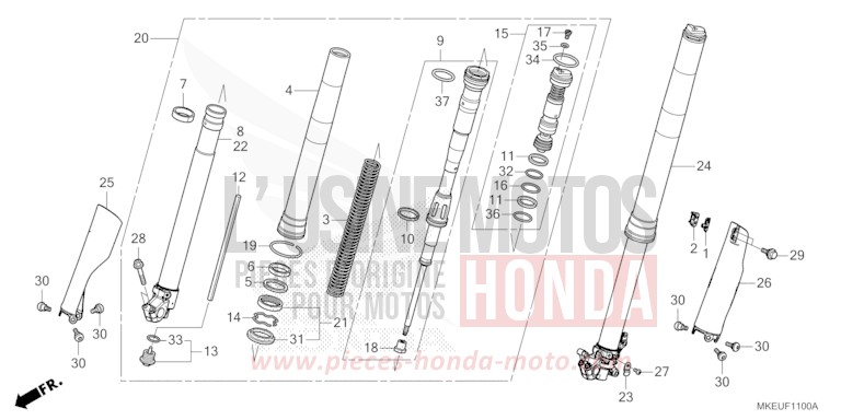 FOURCHETTE AVANT de CRF450L EXTREME RED (R292) de 2020