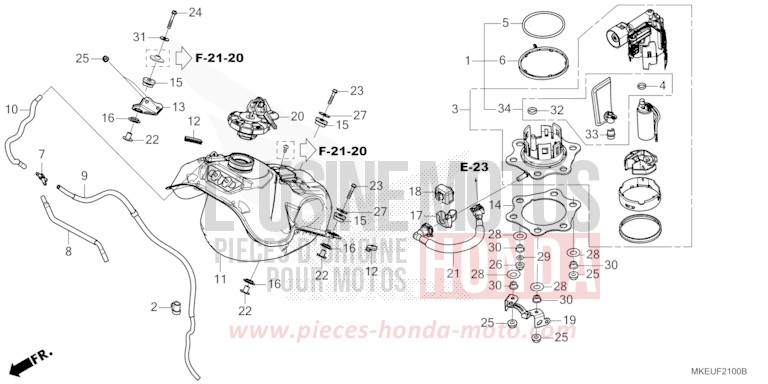 RESERVOIR A CARBURANT de CRF450L EXTREME RED (R292) 2020