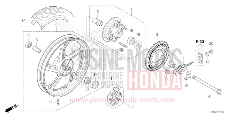 ROUE ARRIERE de CBF125 NOIR (NH1) de 2021