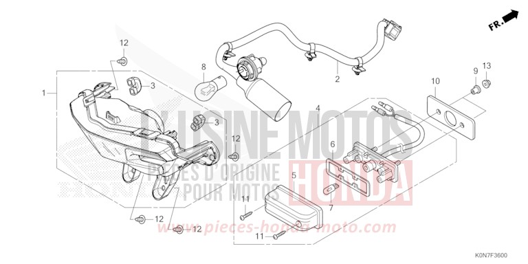 FEU ARRIERE/FEU D'IMMATRICULATION de CBF125 NOIR (NH1) de 2021