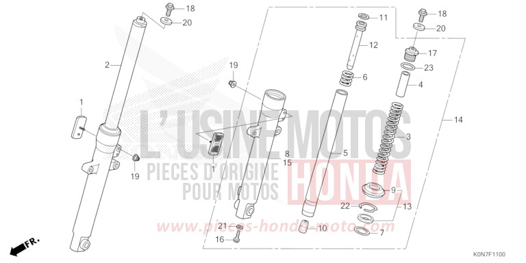 FOURCHETTE AVANT de CBF125 PEARL SPLENDOR RED (R369) de 2021