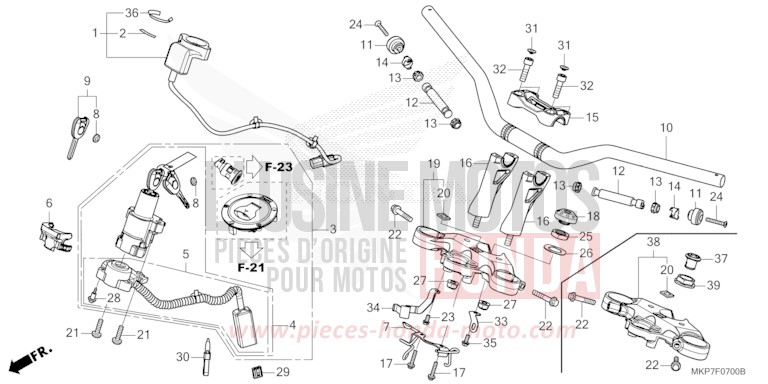 TUYAU DE GUIDON/PONT SUPERIEUR de CB500X PEARL ORGANIC GREEN (GY157) 2023