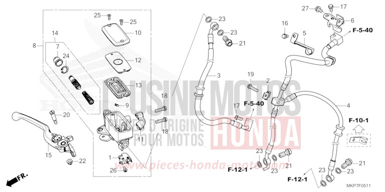 MAITRE-CYLINDRE DE FREIN AVANT CYLINDRE (CB400XAN,CB500XAN/P) de CB500X GRAND PRIX RED (R380) de 2022