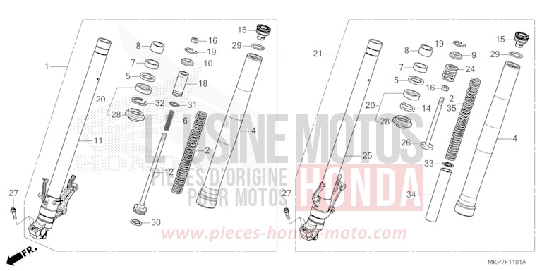 FOURCHETTE AVANT (CB400XAN,CB500XAN/P) de CB500X MAT GUNPOWDER BLACK METALLIC (NH436) de 2022