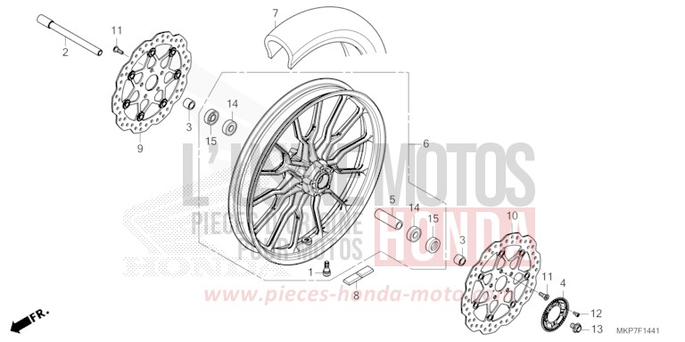 ROUE AVANT (CB400XAN,CB500XAN/P) de CB500X PEARL ORGANIC GREEN (GY157) de 2022