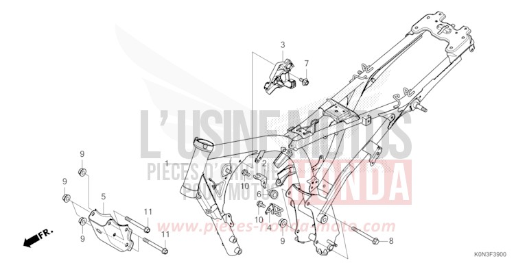 CARROSSERIE DE CHASSIS de CBF125 NOIR (NH1) 2024