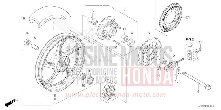 ROUE ARRIERE de CBF125 IMPERIAL RED METALLIC (R355) 2024