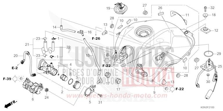 RESERVOIR A CARBURANT/POMPE A CARBURANT de CBF125 IMPERIAL RED METALLIC (R355) 2024