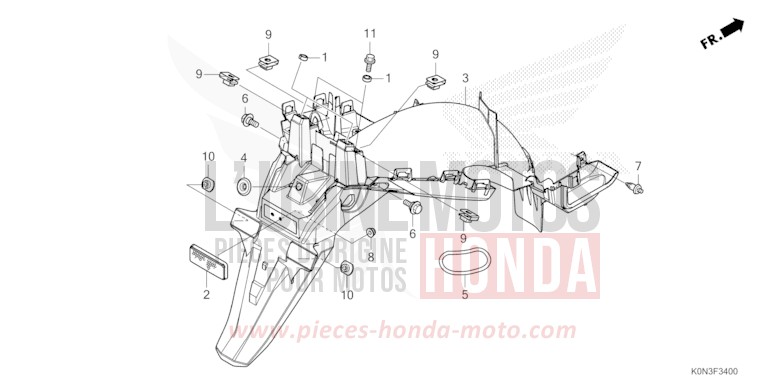 GARDE-BOUE ARRIERE de CBF125 IMPERIAL RED METALLIC (R355) 2024