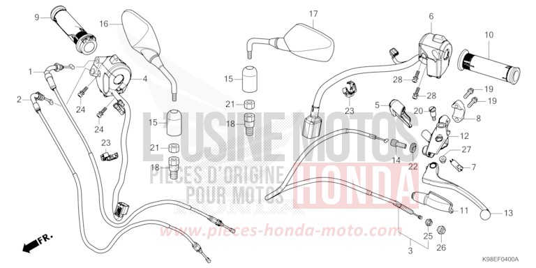 LEVIER DE GUIDON/COMMUTATEUR/CABLE/MIROIR de CB125R REEF SEA BLUE METALLIC (B243) 2024