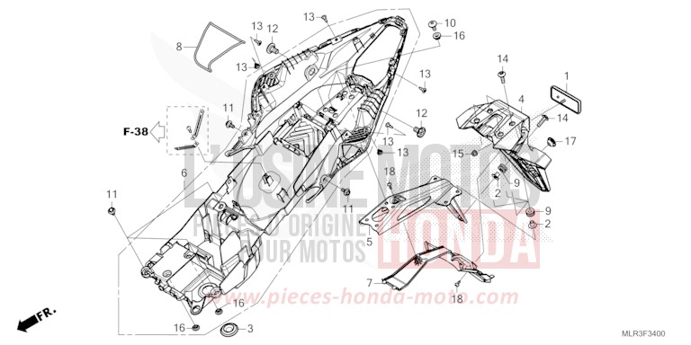 GARDE-BOUE ARRIERE de CBR500R GRAND PRIX RED (R380) 2024