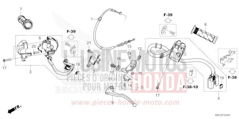 LEVIER DE GUIDON/COMMUTATEUR/CABLE de CBR600RR MAT BALLISTIC BLACK METALLIC (NHA86) de 2024