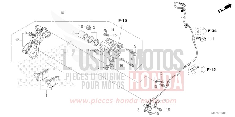 ETRIER DE FREIN ARRIERE de CBR600RR GRAND PRIX RED (R380) 2024