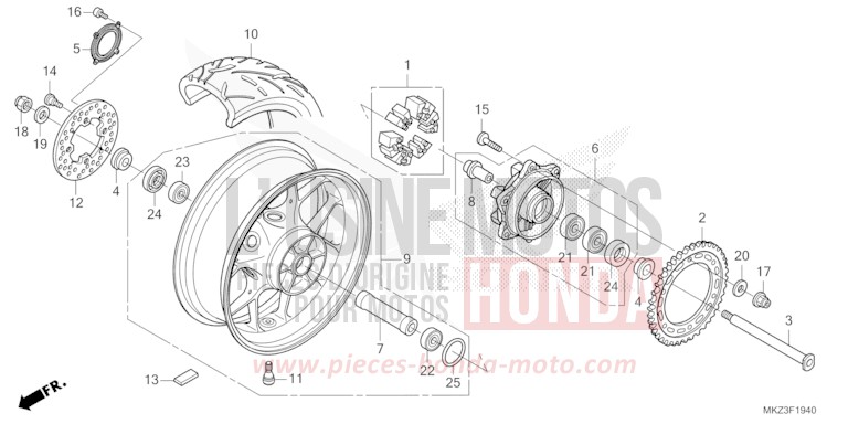 ROUE ARRIERE de CBR600RR GRAND PRIX RED (R380) de 2024