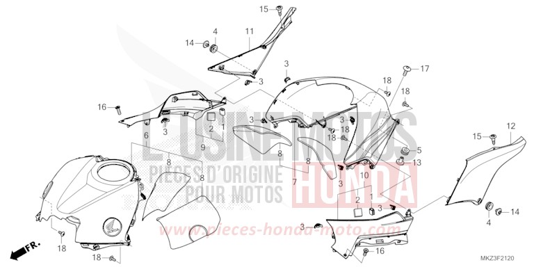 PROTECTEUR SUP. de CBR600RR GRAND PRIX RED (R380) de 2024