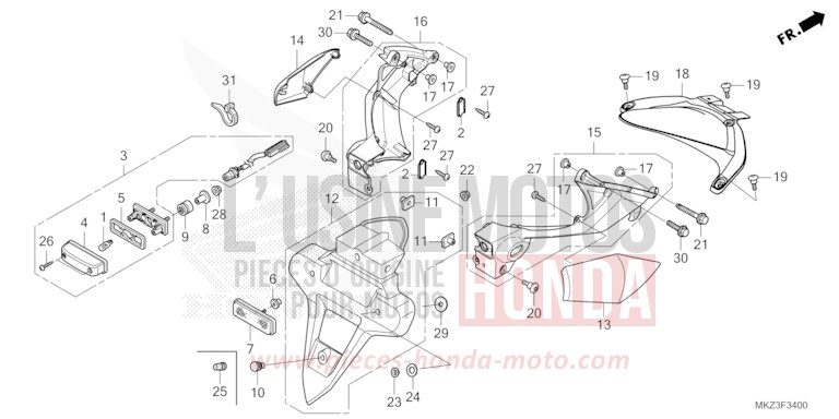 GARDE-BOUE ARRIERE/FEU D'IMMATRICULATION de CBR600RR GRAND PRIX RED (R380) de 2024