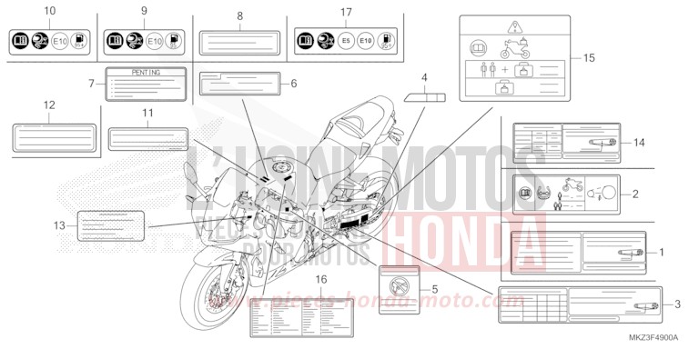 ETIQUETTE DE PRECAUTIONS de CBR600RR GRAND PRIX RED (R380) 2024