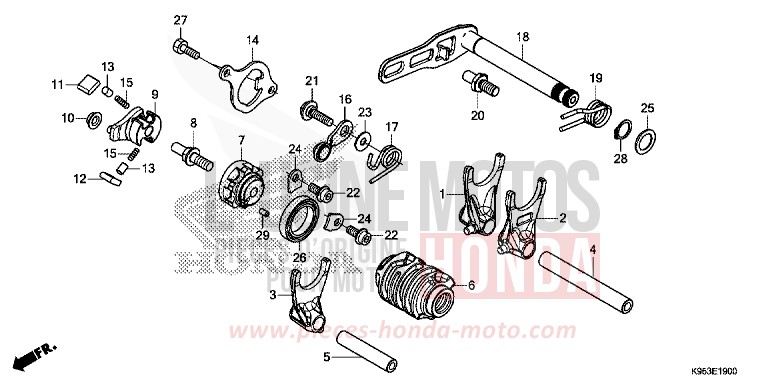 BARILLET DE SELECTION de CRF250RX EXTREME RED (R292) de 2019