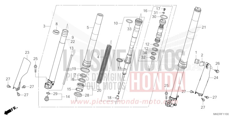 FOURCHETTE AVANT de CRF450R EXTREME RED (R292) 2024