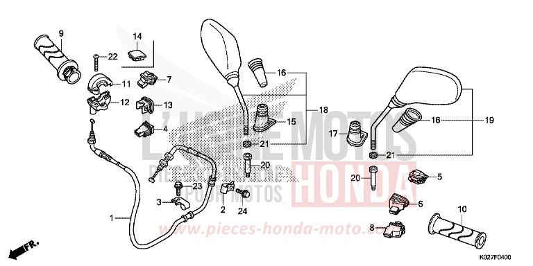 COMMUTATEUR/CABLE/MIROIR de SH150i PEARL NIGHTSTAR BLACK (NHA84) 2014