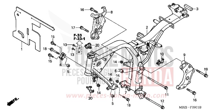 CARROSSERIE DE CHASSIS (CB600F3/4/5/6) de Hornet BOMBAY ORANGE METALLIC (YR254) 2006