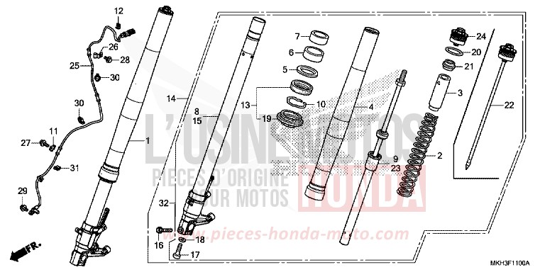 FOURCHETTE AVANT de X-ADV MAT BULLET SILVER (NH389) de 2018