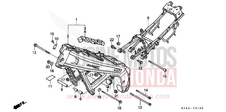 CARROSSERIE DE CHASSIS de NSR125R REAL WHITE (NH250H) 1992