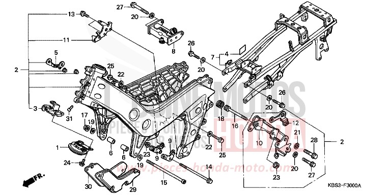CARROSSERIE DE CHASSIS de NSR125R FIGHTING RED (R134E) 1993