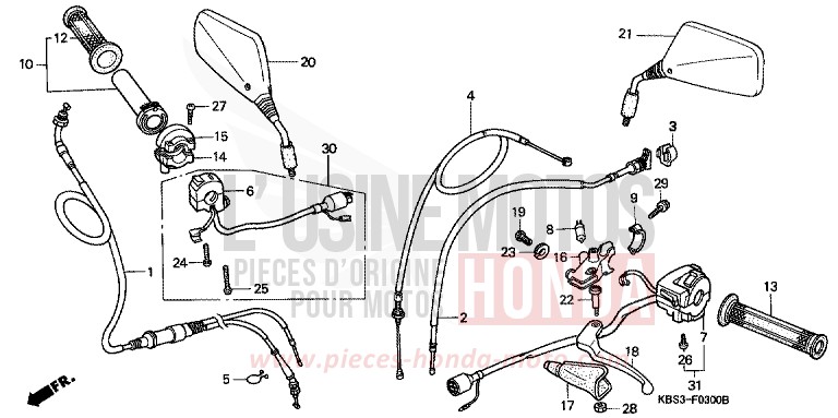 LEVIER DE GUIDON/COMMUTATEUR/CABLE de NSR125R REAL WHITE (NH250K) 1994